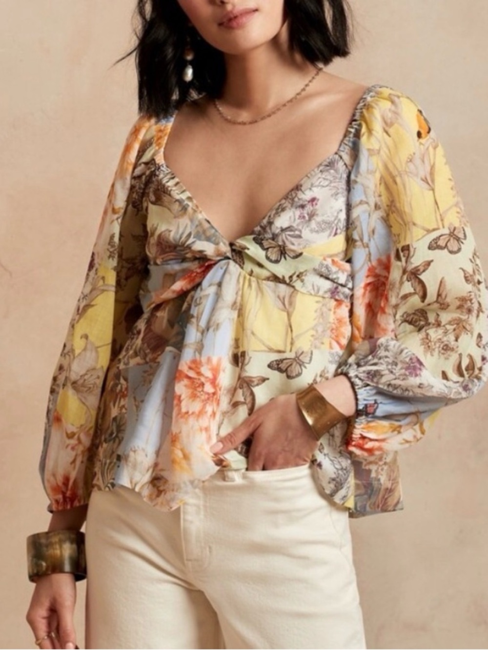 Banana Republic Floral Twist Front Blouse in animal and floral print